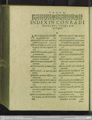 Index In Conradi Mauseri Titulum de Nuptii