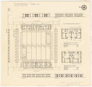Bebauungsplan von Köln-Vogelsang: Einfamilienreihenhäuser mit Haus-, Stall- und Gartenplan in Grundrissen und Aufrissen 1:200, 1:100