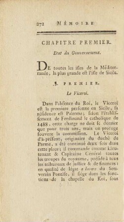 Chapitre Premier. Etat du Gouvernement