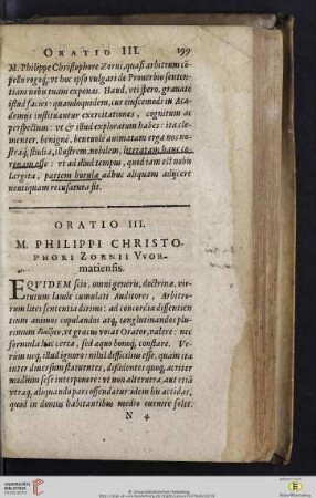 Oratio III: M. Philippi Christophori Zornii Vvormatiensis