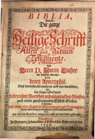 Biblia, Das ist: Die ganze Heilige Schrifft Alten und Neuen Testaments