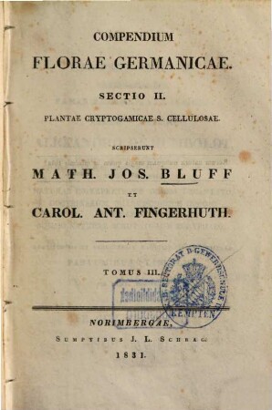 Compendium Florae Germaniae, 3.. Sectio II : Plantae cryptogamicae seu cellulosae, 1