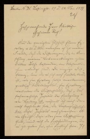 24: Brief von Alexander Achilles an Gottlieb Planck, Berlin, 24.11.1899