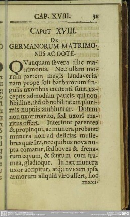 Caput XVIII. De Germanorum Matrimoniis Ac Dote