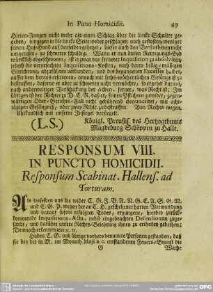 Responsum VIII. In Puncto Homicidii