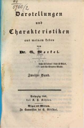 Darstellungen und Charakteristiken aus meinem Leben, 2. Aus Liefland