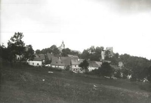 Frauenstein, Stadtansicht mit Schloss und Burg von Südosten