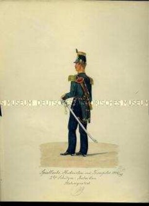 Uniformdarstellung, Stabssignalist des 2. Schützenbataillons, Sachsen, 1846/1849.
