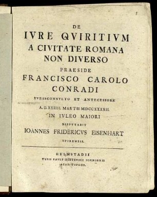 De Ivre Qviritivm A Civitate Romana Non Diverso