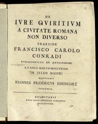 De Ivre Qviritivm A Civitate Romana Non Diverso