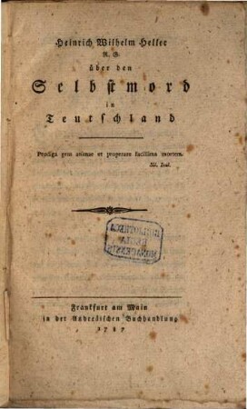 Ueber den Selbstmord in Teutschland