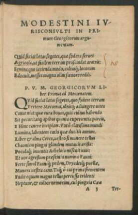 Modestini Iurisconsulti In Primum Georgicorum argumentum.