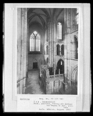 Magdeburg, Dom St. Mauritius und St. Katharina, Innenaufnahme, Querhaus : Nördliches Querhaus, Vierung mit Lettner, vom Umgang im südlichen Querhaus gesehen