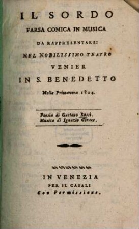 Il sordo : Farsa comica in musica