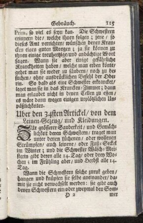 Uber den 34sten Artickel/ von dem Leinen-Gezeug/ und Kleidungen. - Für die Schwester Wirtschafterin.