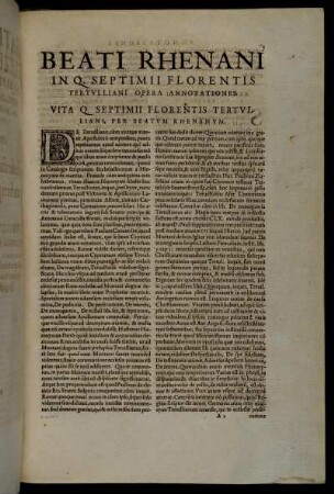 Vita Q. Septimii Florentis Tertulliani Per Beatum Rhenanum.