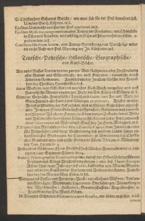 Teutsche/ Politische/ Historische/ Geographische/ und Kunst-Bücher.