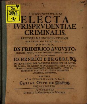 Diss. iur. Electa iurisprudentiae criminalis