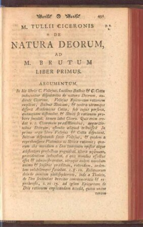 De Natura Deorum, ad M. Brutum