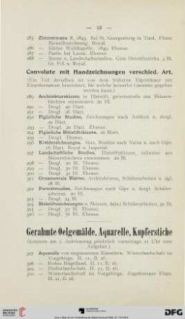 Gerahmte Oelgemälde, Aquarelle, Kupferstiche (Nr. 307-374)