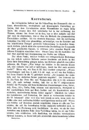 Die Behandlung der Grammatik und des Lesestoffs im deutschen Unterricht, vorzugsweise in den unteren und mittleren Klassen : [Korreferat]