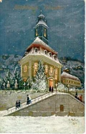 Neujahrskarte mit Ansicht des Loschwitzer Kirchleins