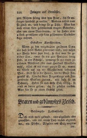 Braten und gedämpftes Fleisch. - Sulzen. -[Gelees, Cremes und Compotes.]