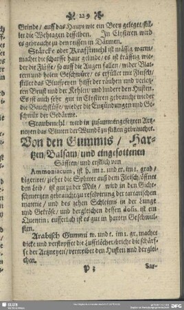 Von den Gummis, Hartzen, Balsam, und eingesottenen Säfften