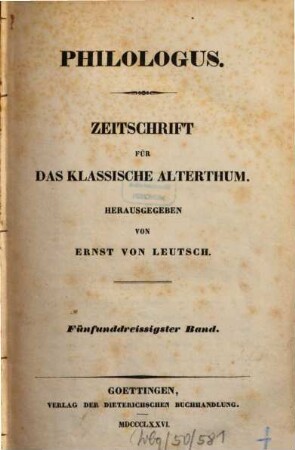 Philologus : Zeitschrift für antike Literatur und ihre Rezeption. 35. 1876