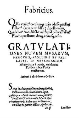Fabricius ... Gratulationes Novem ...