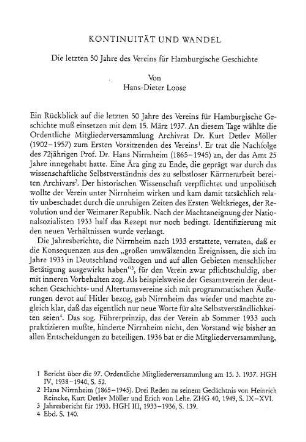 Kontinuität und Wandel : Die letzten 50 Jahre des Vereins für Hamburgische Geschichte