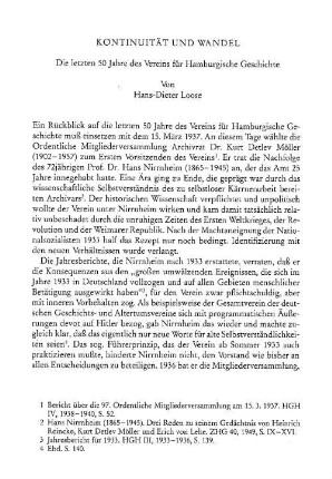 Kontinuität und Wandel : Die letzten 50 Jahre des Vereins für Hamburgische Geschichte
