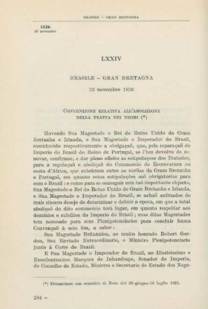 LXXIV Brasile - Gran Bretagna 23 novembre 1826