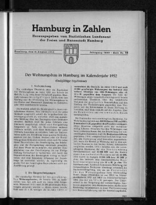 Der Wohnungsbau in Hamburg im Kalenderjahr 1952