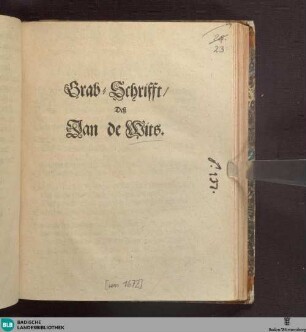 Grab-Schrifft deß Jan de Wits