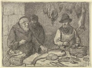 Mönch beim Fischhändler
