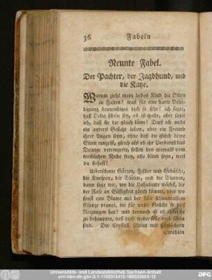 Neunte Fabel. Der Pachter, der Jagdhund, und die Katze.