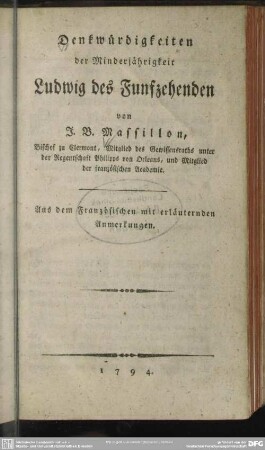 Denkwürdigkeiten der Minderjährigkeit Ludwig des Funfzehenden