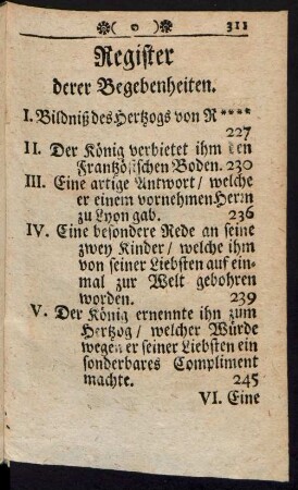 Register derer Begebenheiten.