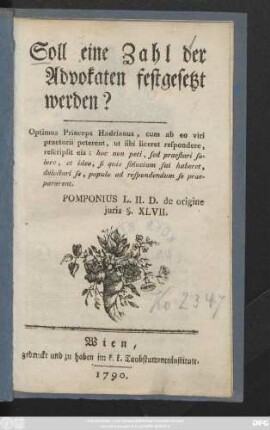 Soll eine Zahl der Advokaten festgesetzt werden?