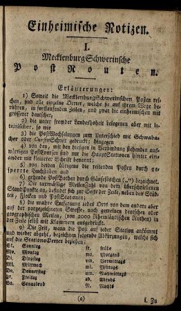 I. MecklenburgSchwerinsche Post Routen