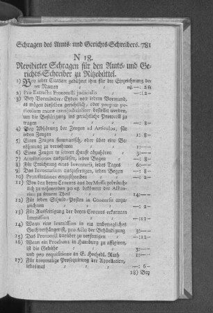 N 18. Revidirter Schragen für den Amts= und Gerichts=Schreiber zu Ritzebüttel.