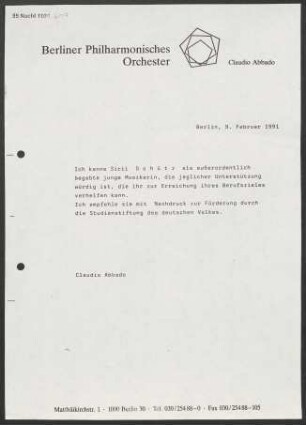 Empfehlungsschreiben für die Pianistin Siiri Schütz