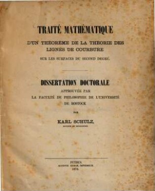 Traité mathématique d'un théorème de la théorie des lignes de ourbure sur les surfaces du second degré