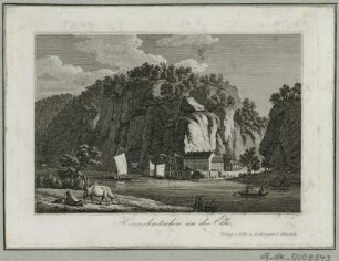 Ansicht von Herrnskretschen, Radierung. 1840 : Ansicht von Herrnskretschen - Dresden : Otto u. Lehmann, [ca. 1840]. - 1 Kunstblatt : Radierung ; 10,2 x 6,8 cm