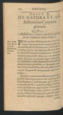 Caput II. De Natura Et Affectionibus Corporis gloriosi.