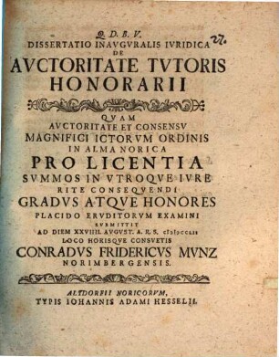 Diss. inaug. iur. de auctoritate tutoris honorarii