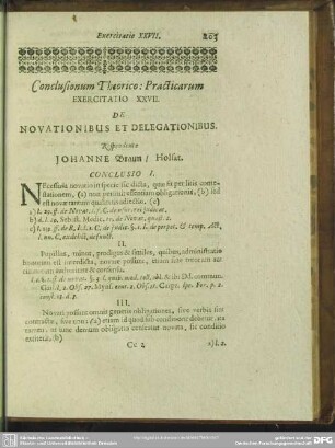 Exercitatio XXVII. De Novationibus Et Delegationibus. Respondente Johanne Braun, Holsat.