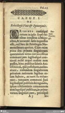 Caput I. De Privilegii Voce & Synonymis