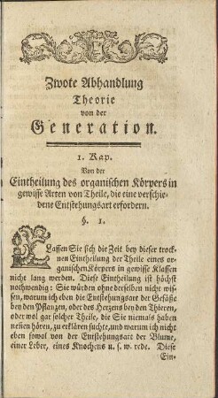Zwote Abhandlung. Theorie von der Generation